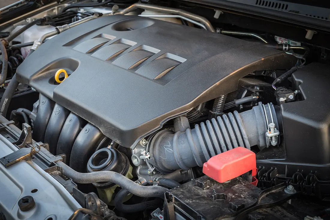 Detailopname van een moderne benzinemotor